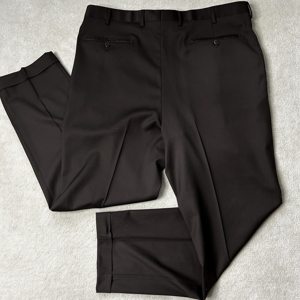 Zanella Pants Mens 38x30 Wool Pleated Dress Trousers Cuffed Lined Italy Brown - Picture 2 of 7